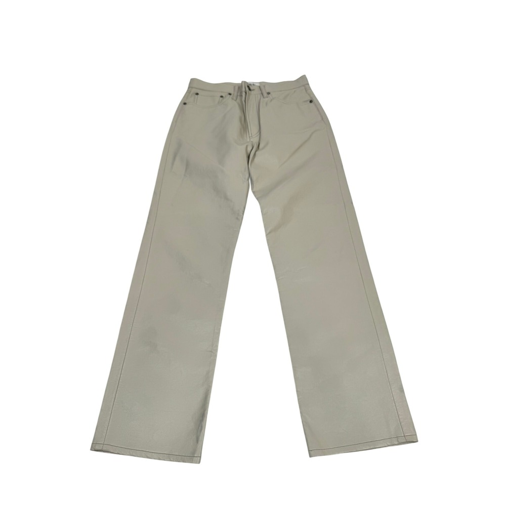 AGOLDE 90s Pinch Waist Recycled Leather Pants Cream Beige Straight Leg